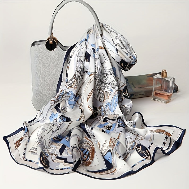 Juliette - Classic 100% Mulberry Silk Scarf with Nautical Print