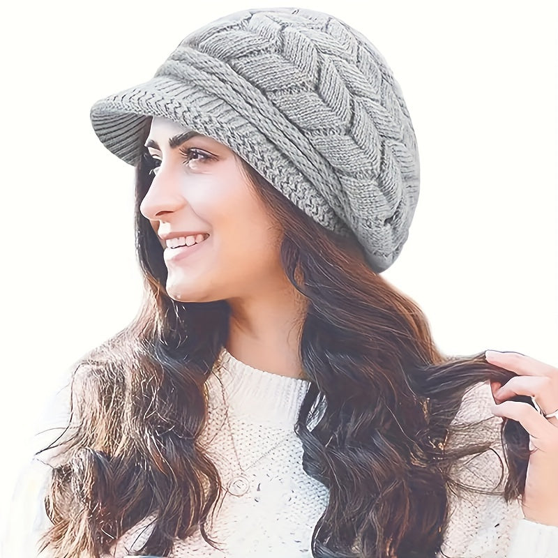 Eva - Stylish Knitted Beret Hat for Women - Lightweight &amp; Warm Fleece Lining