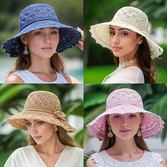 Lianne - Elegant Breathable Beach Hat with Bow Decoration