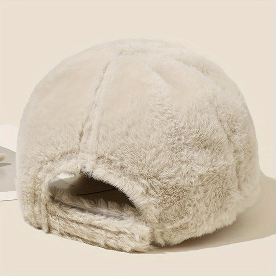 Iris - Winter Knitted Baseball Cap with Plush and Embroidered Detail