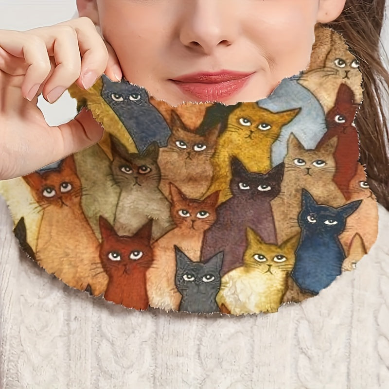 Mariska - Warme Winter Nekwarmer met Schattige Kattenprint