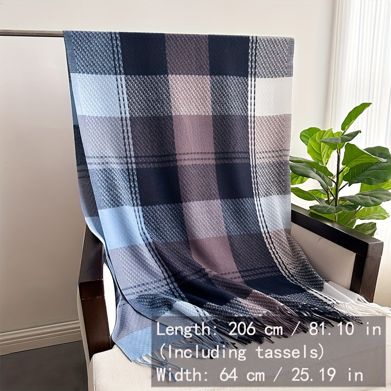 Marieke - Elegant Checked Scarf with Fringes, Warm &amp; Stylish for Fall/Winter