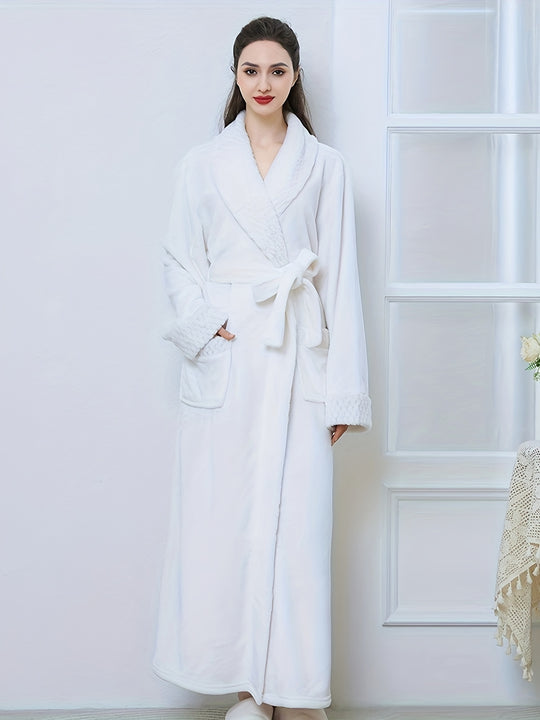 Julia - Winter Flannel Bathrobe with V-Neck and Pockets