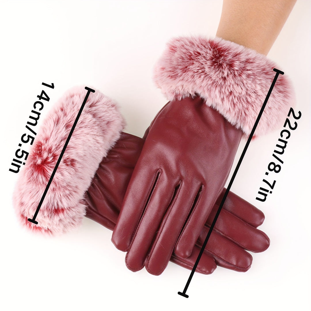 Mila - Women's Winter Gloves, PU Leather, Touchscreen Compatible, Warm and Windproof