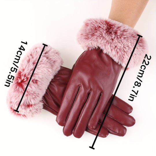 Mila - Women's Winter Gloves, PU Leather, Touchscreen Compatible, Warm and Windproof