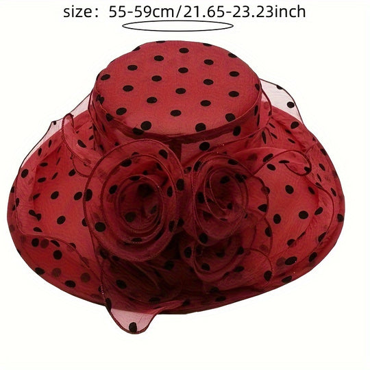 Isabella - Elegant Polka Dot Organza Sun Hat with Wide Brim