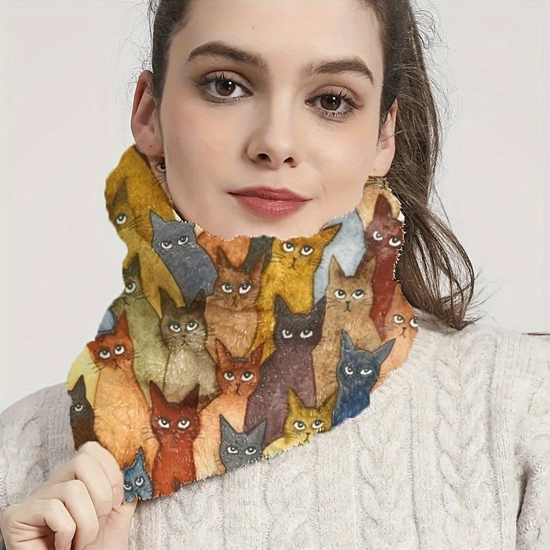 Mariska - Warm Winter Neckwarmer with Cute Cat Print