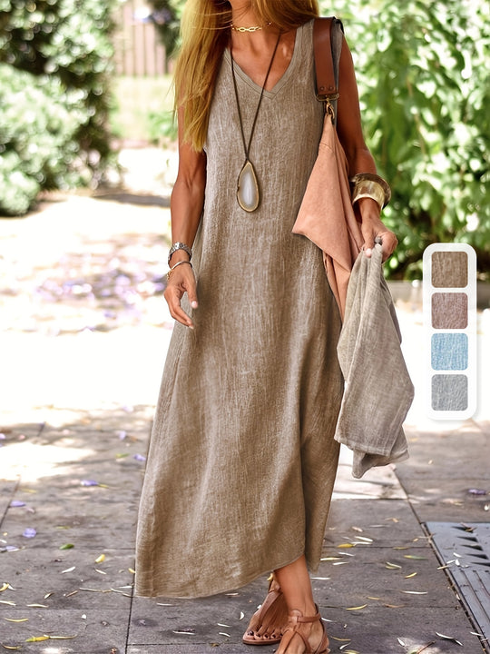 Elise - Plain V-Neck Maxi Dress For A Casual Style