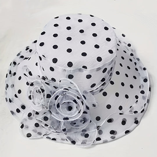 Isabella - Elegant Polka Dot Organza Sun Hat with Wide Brim