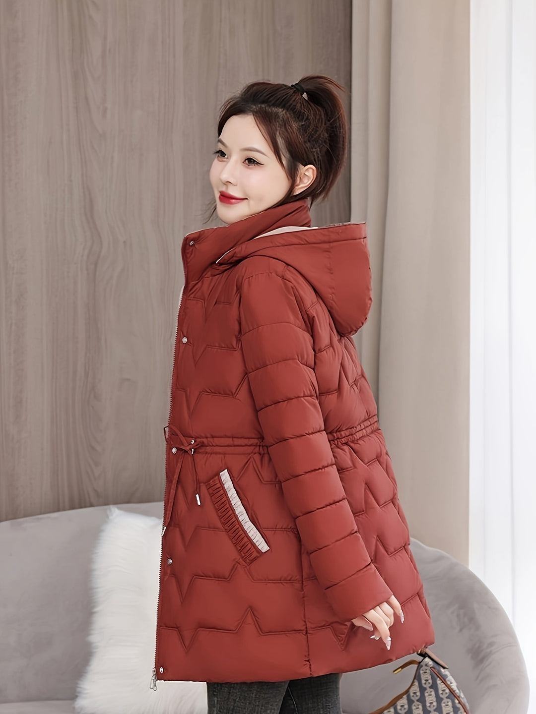 Sophie - Casual Halflange Puffer Jas in Effen Kleur