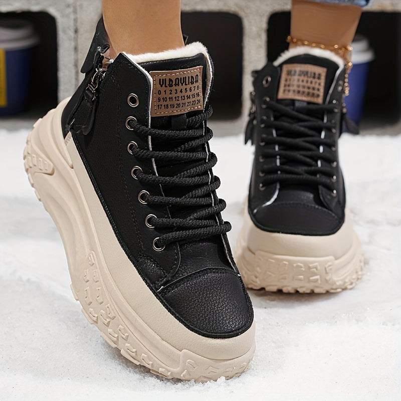 Livia - Dames Effen Pluche Laarzen, Platform, Lage Hak, Antislip Warme Winterlaarzen