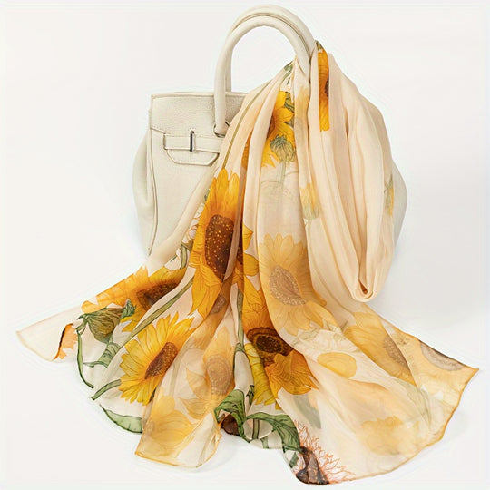 Elise - Elegant Silk Scarf with Sunflower Print