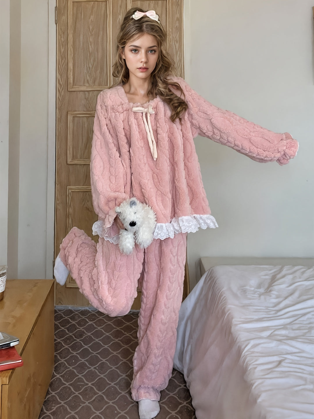 Fleur - Warm Plain Square Neck Long Sleeve Pyjama Set