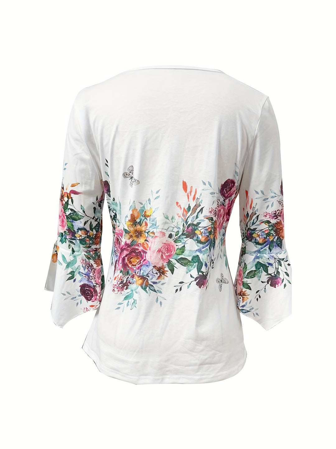 Eva - V-Neck Blouse with Floral Print, Casual Blouse with Buttons for Summer