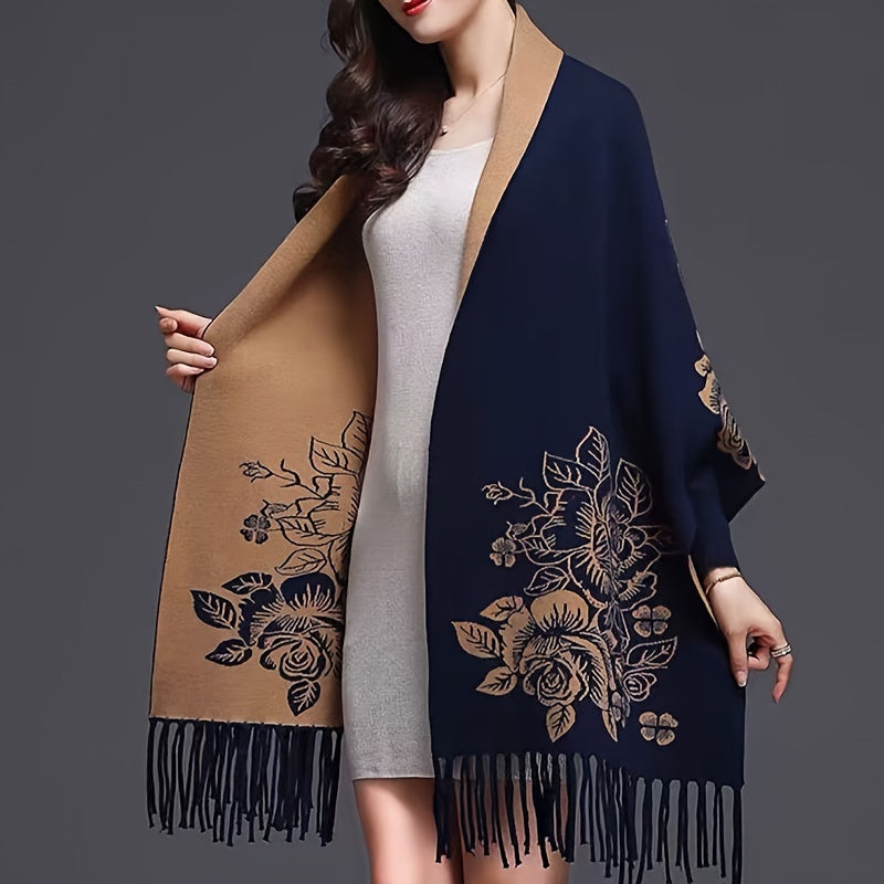 Elisa - Vintage Embroidered Polyester Scarf with Sleeves, Warm &amp; Stylish for Fall/Winter