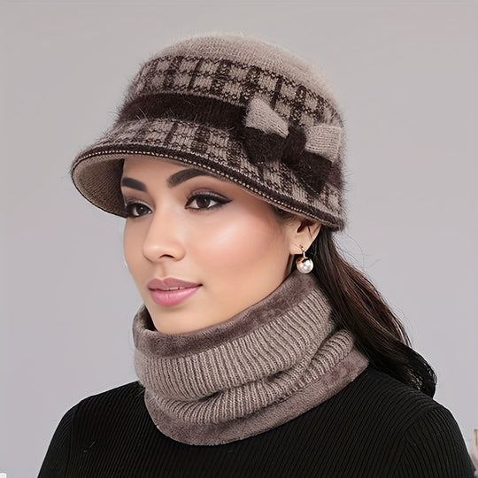 Femke - Fashionable Autumn and Winter Hat with Bow Decoration | Thick Warm Knitted Hat with Fleece