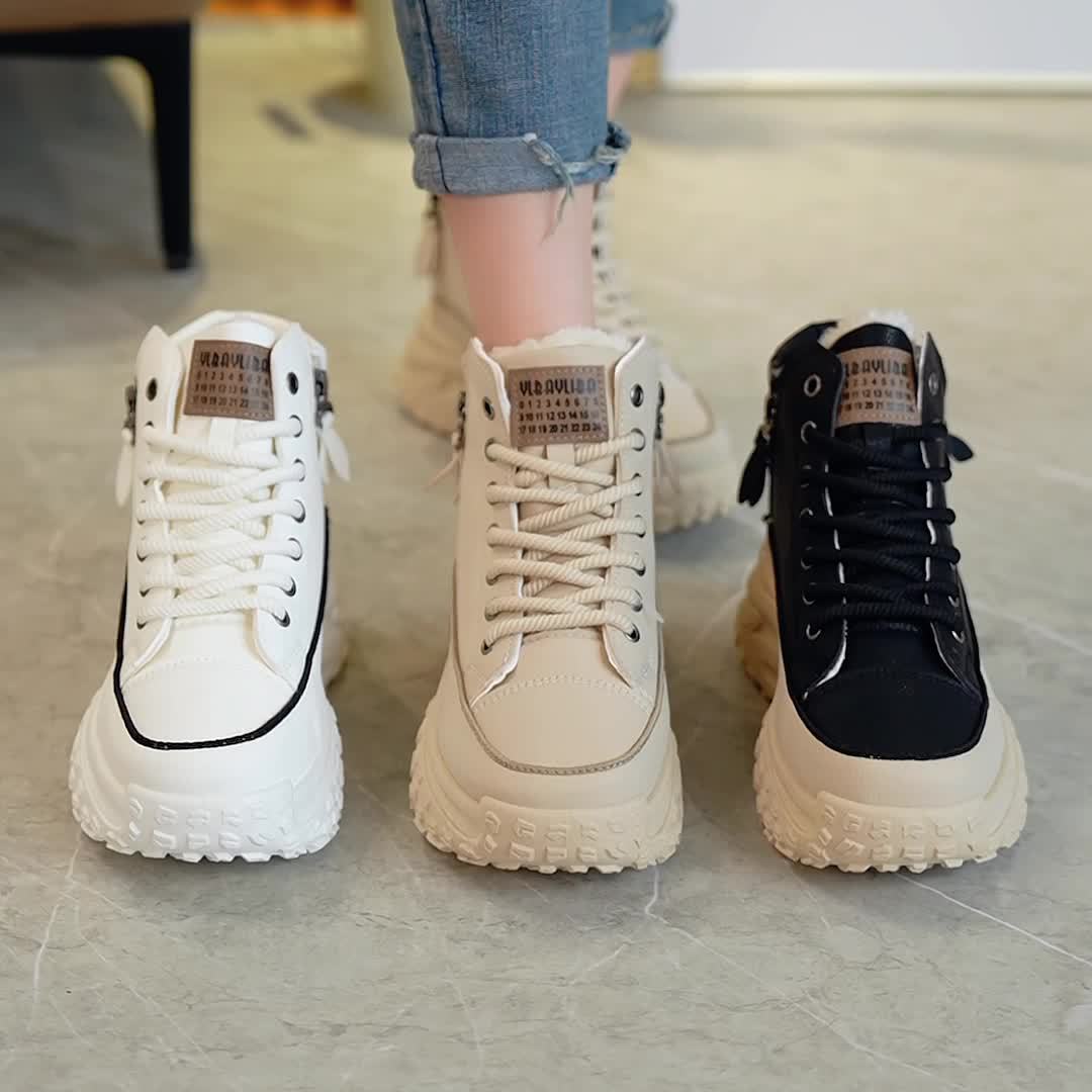 Livia - Dames Effen Pluche Laarzen, Platform, Lage Hak, Antislip Warme Winterlaarzen