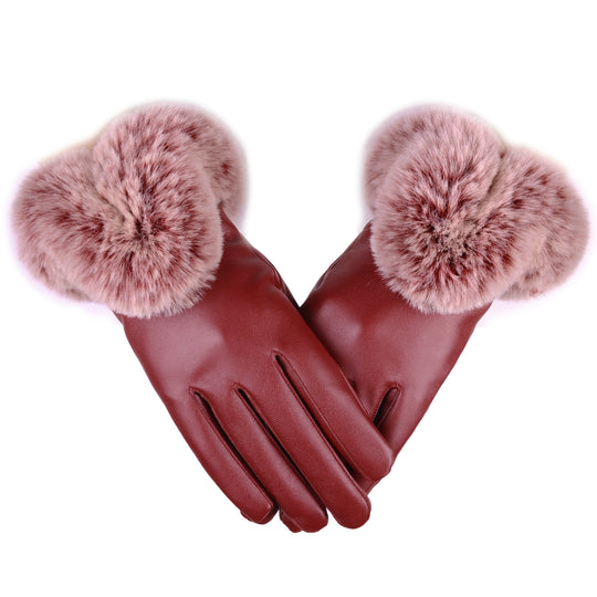 Isabella - Plush Cuff PU Leather Gloves