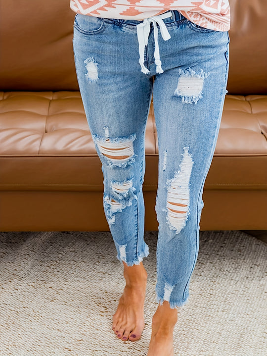 Iris - Cropped Skinny Jeans Met Gescheurde Taille En Stretch Voor Streetstyle