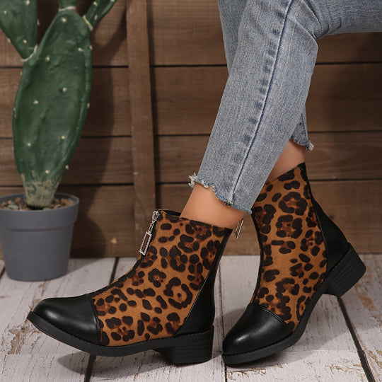 Esmee - Leopard Print Mid-High Boots with Mid-High Block Heel