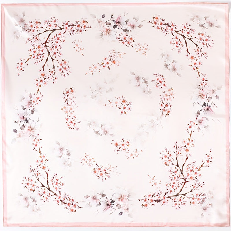 Fleur - Bright Pink Vintage Silk Scarf with Plum Blossom Print