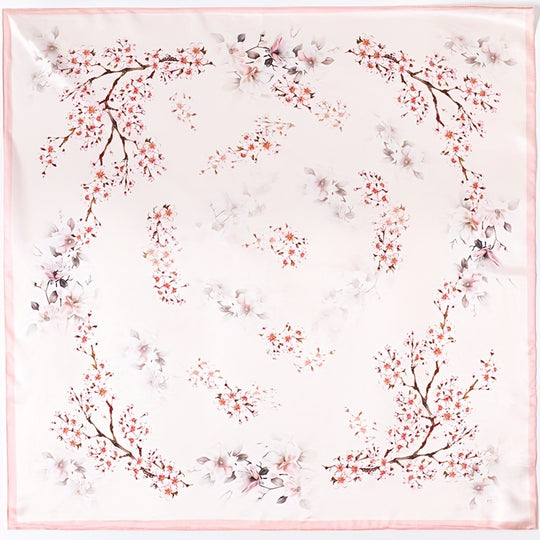 Fleur - Bright Pink Vintage Silk Scarf with Plum Blossom Print