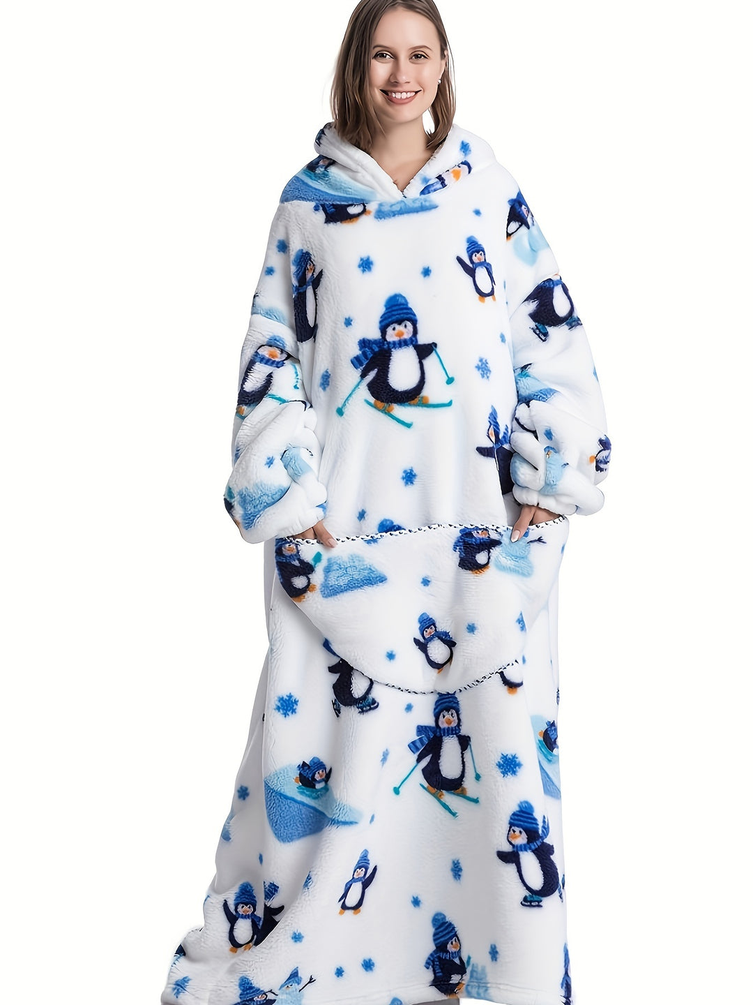 Elsa - Warm Cartoon Print Flannel Hooded Bathrobe for Winter