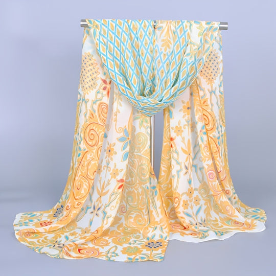 Evelien - Elegant Chiffon Scarf with Peacock Print