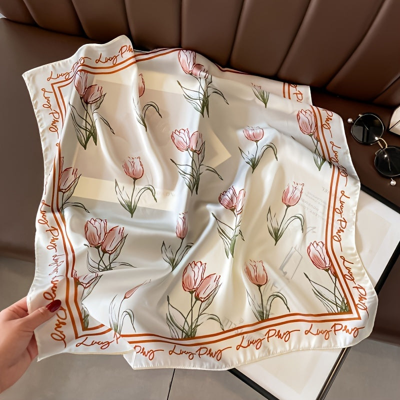 Lisa - Vintage Tulpenprint Sjaal voor Vrouwen, Zijdezachte Bloemensjaal