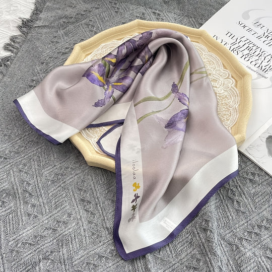 Eveline - Elegant 100% Silk Scarf with Purple Flower Print