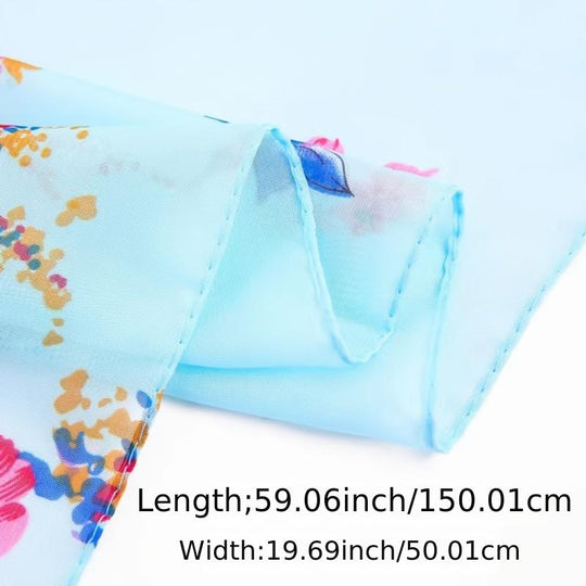 Femke - Elegant Long Scarf with Floral Print in Lightweight Chiffon