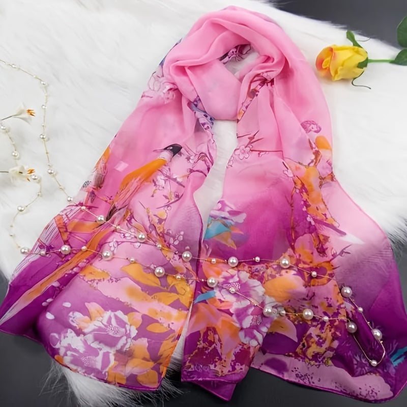 Iris - Elegant Thin Chiffon Scarf with Traditional Chinese Print