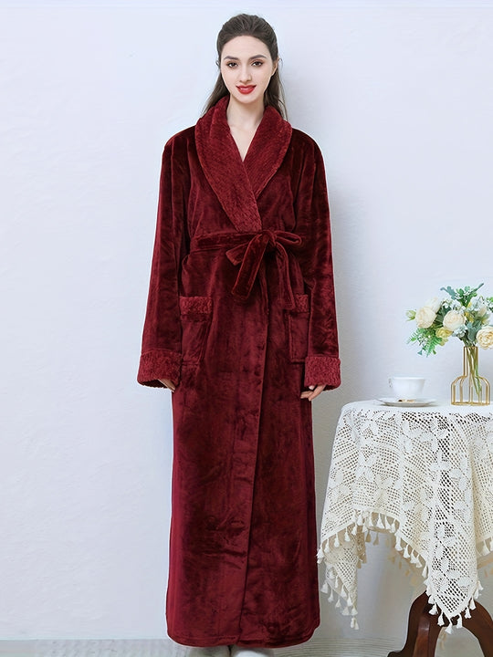 Julia - Winter Flannel Bathrobe with V-Neck and Pockets