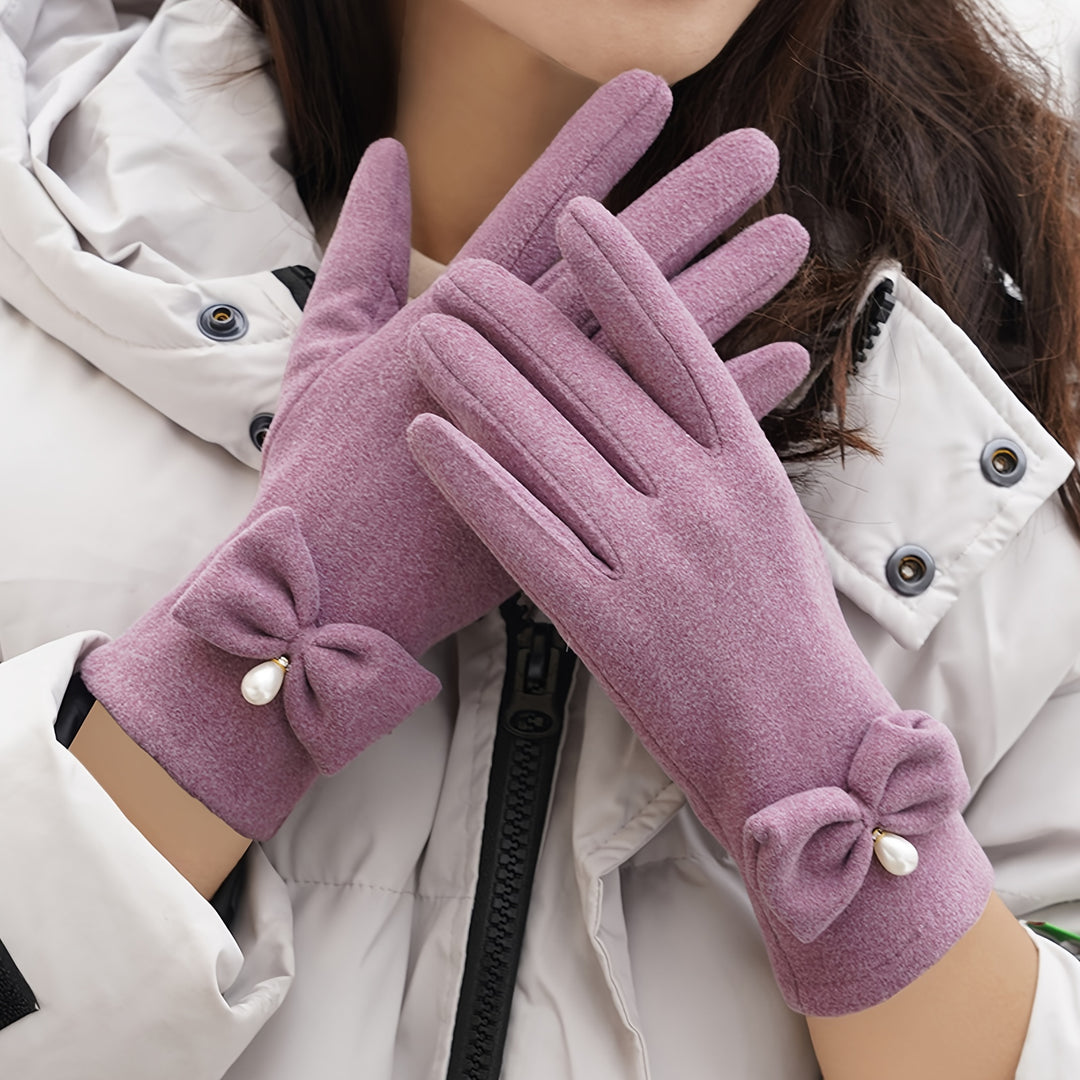 Lianne - Elegant Winter Gloves with Pearl Decoration