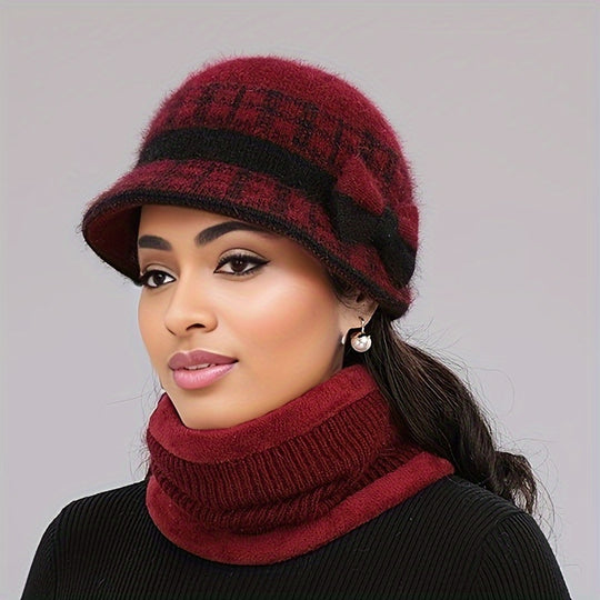 Femke - Fashionable Autumn and Winter Hat with Bow Decoration | Thick Warm Knitted Hat with Fleece