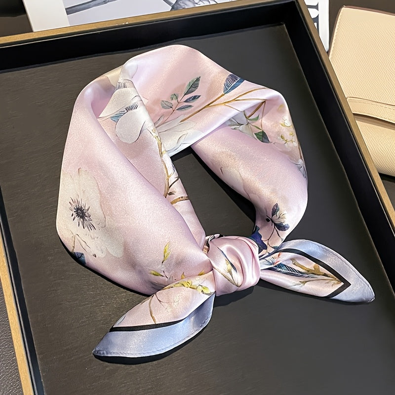 Iris - Stylish Square Scarf made of 100% Mulberry Silk with Floral Print