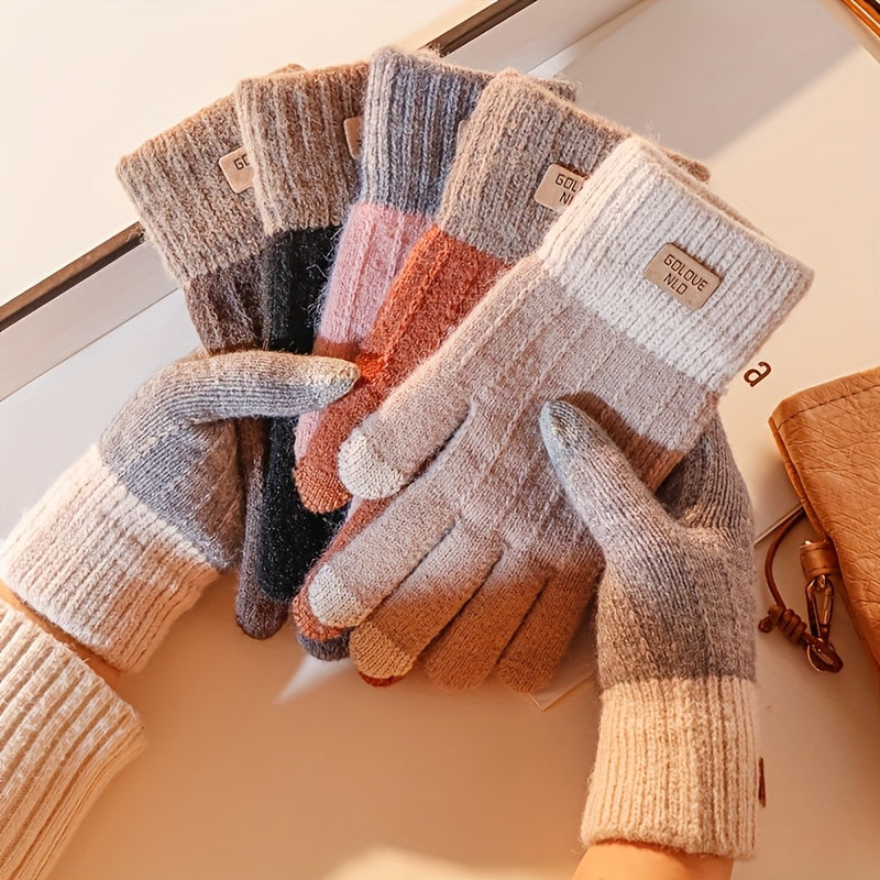 Sophie - Thick Knitted Touchscreen Gloves, College Style, Warm and Comfortable