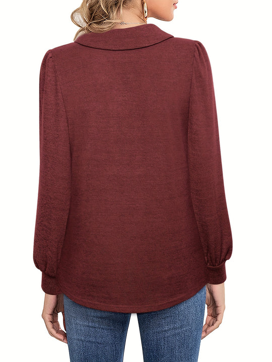 Lotte - Elegant Tunic with Long Puff Sleeves and V-Neck | Perfect for Work and Casual