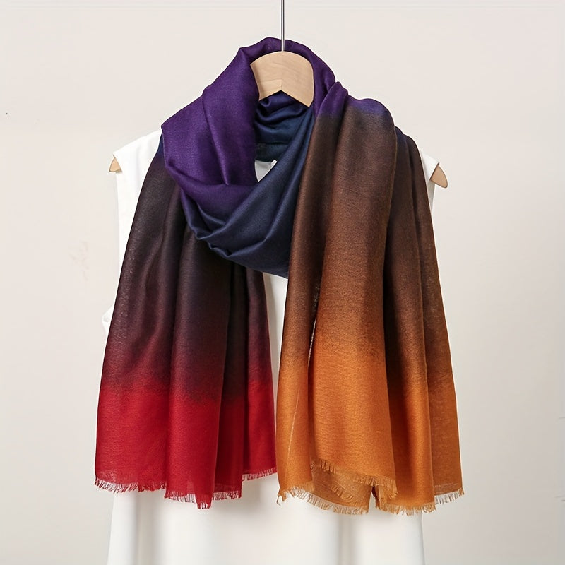 Saskia - Chic Ombré Color Block Scarf for Women, Soft Polyester, Breathable &amp; Warm