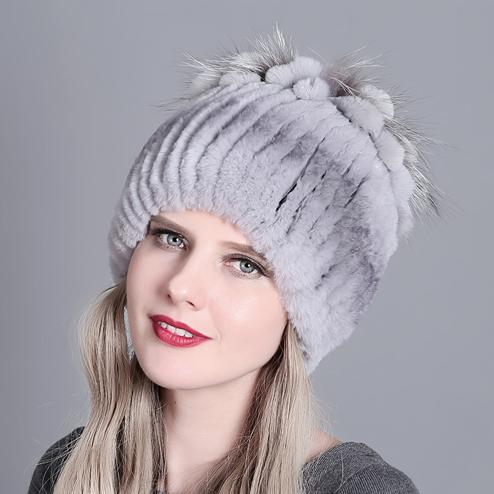 Sophie - Warme Gebreide Beanie van Nepbont | Trendy Wintermuts voor Dames