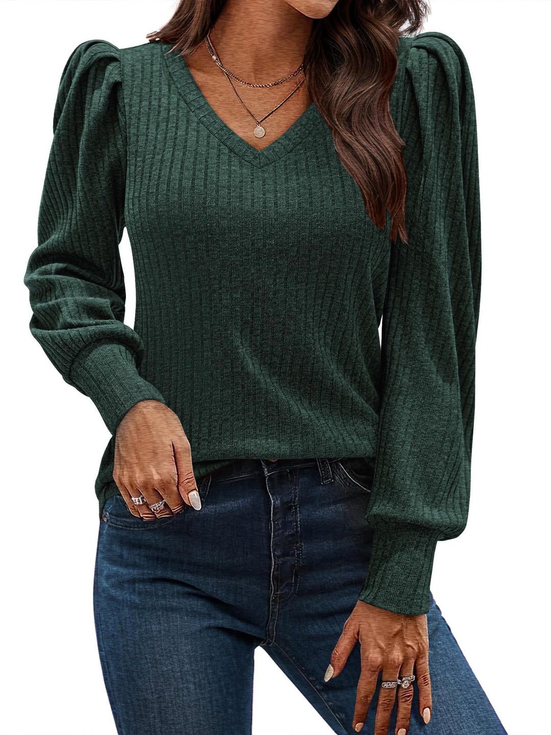 Amara - V-neck T-shirt with Puff Sleeves