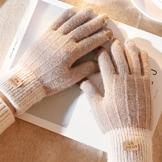 Sophie - Thick Knitted Touchscreen Gloves, College Style, Warm and Comfortable