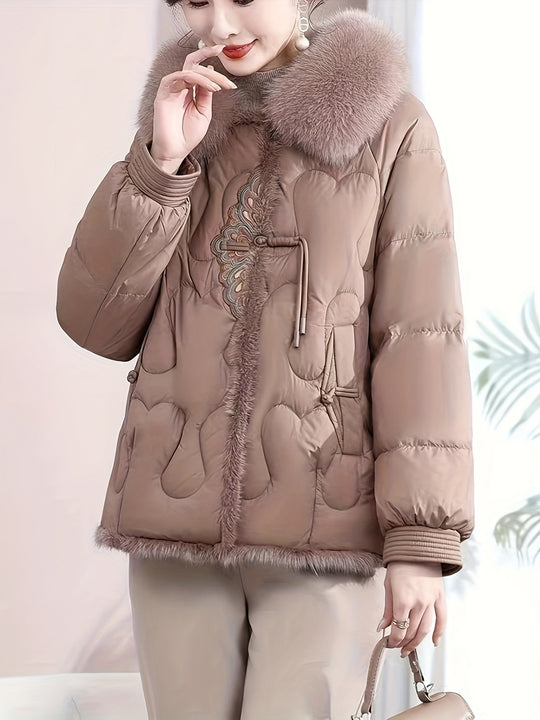 Mariska - Elegant Women's Winter Coat, Faux Fur with Geometric Embroidery html