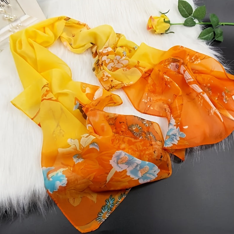 Iris - Elegant Thin Chiffon Scarf with Traditional Chinese Print