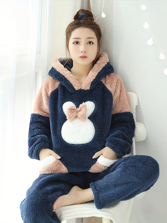 Anouk - Winter Velvet Pyjama Set with Cute Animal Print and Hood