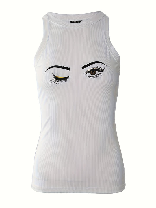 Esmée - Eye Print Tank Top, Graphic Tunic Cami Top For Summer