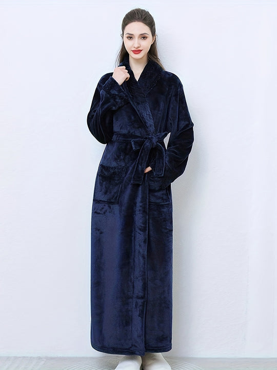 Julia - Winter Flannel Bathrobe with V-Neck and Pockets