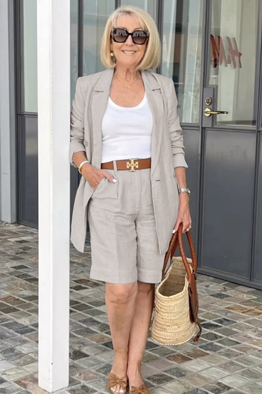 Anouk - Elegante Linnen Short en Blazer Set voor Dames