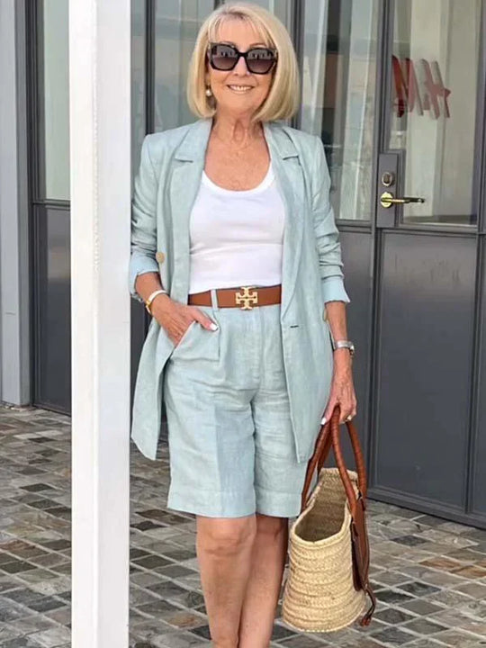 Anouk - Elegante Linnen Short en Blazer Set voor Dames