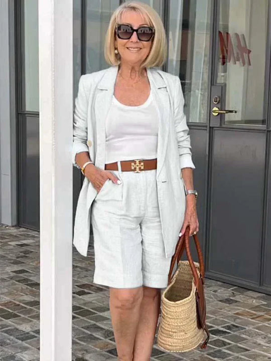 Anouk - Elegante Linnen Short en Blazer Set voor Dames